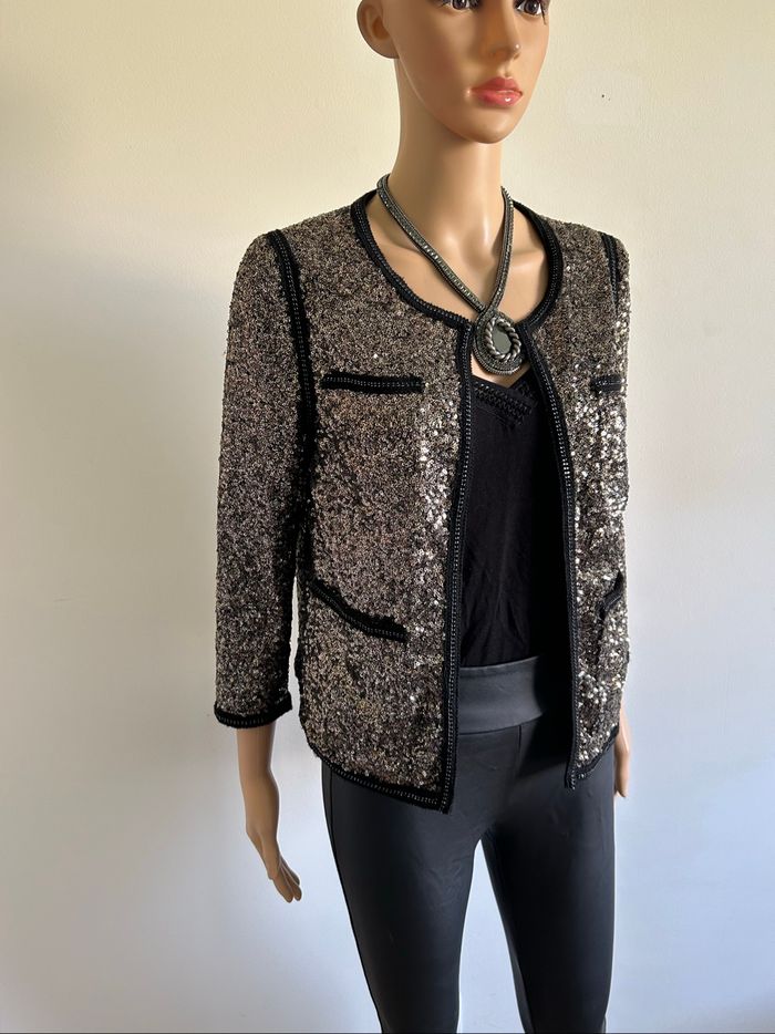 Veste dorée et noire en sequins An’ge taille 1 jamais portée - photo numéro 2