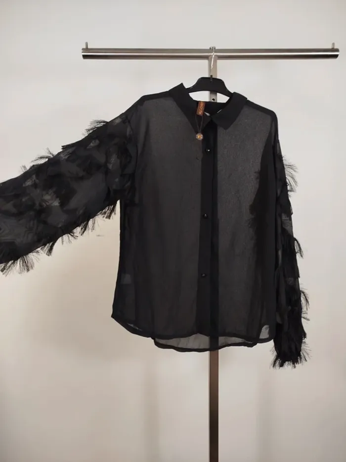 Chemise noire transparente à plumes franges Klair - Taille L A615 - photo numéro 8