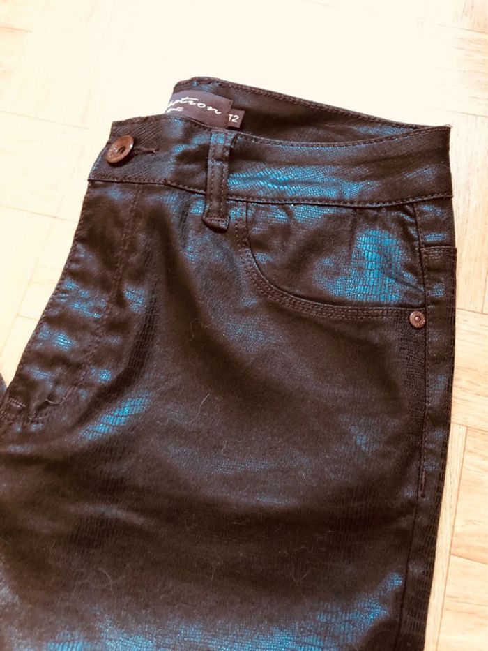 🍁Superbe jean droit enduit marron reflets irisés Brown coated jeans🍁 - photo numéro 6
