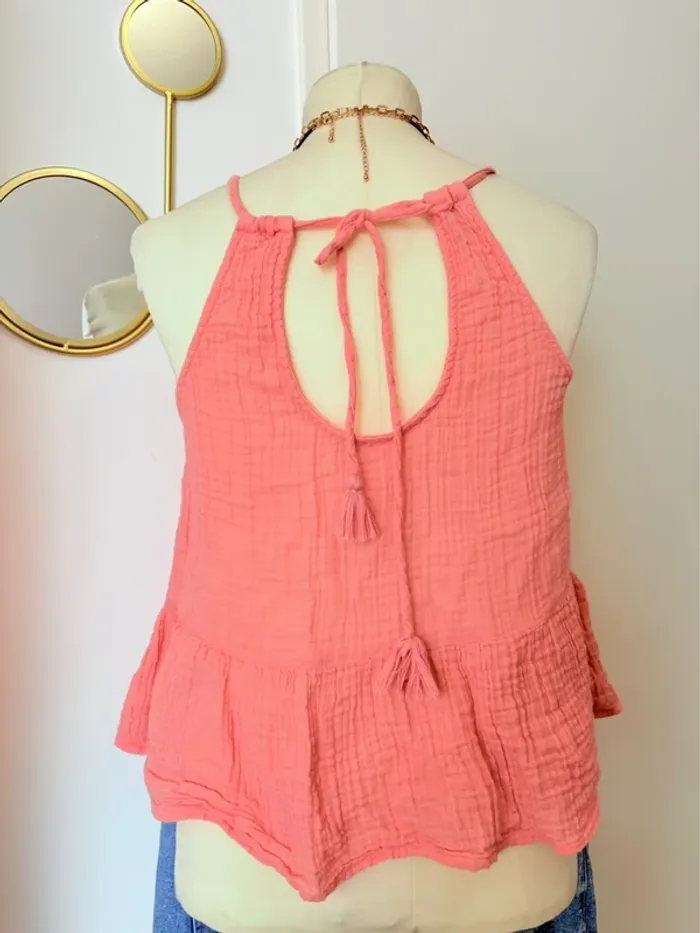 Top emmanchure américaine, dos nu avec lien à nouer dos rose fluo Promod - photo numéro 2