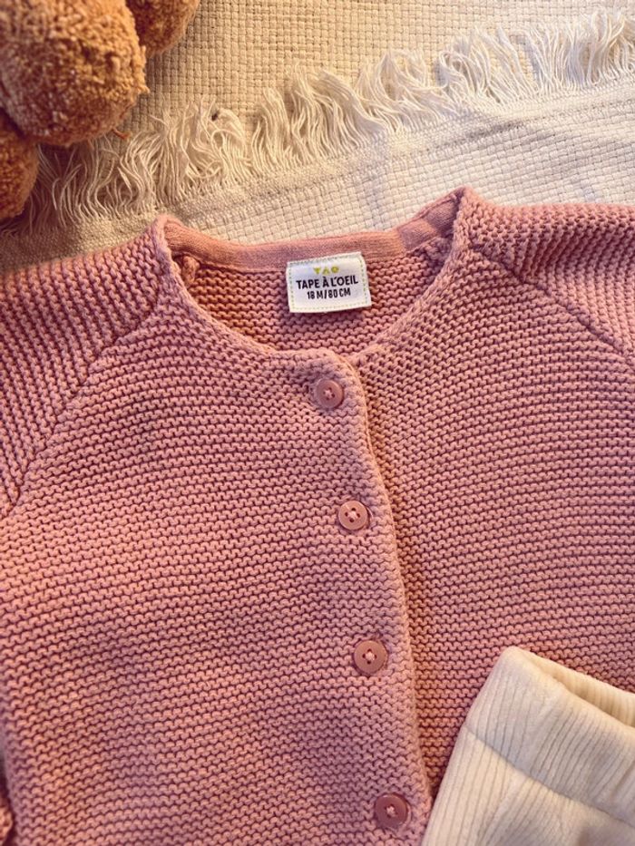 Ensemble gilet maille rose tape à l’œil tao pantalon velours côtelé gemo 18 mois - photo numéro 3