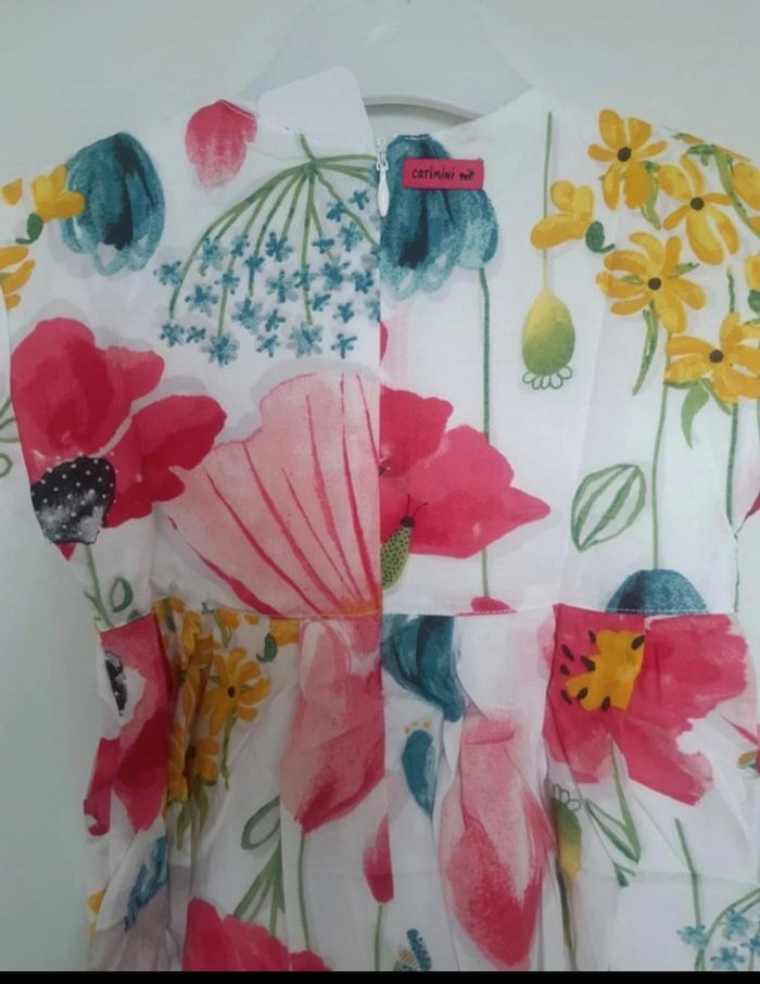 Robe florale sans manche forme trapèze noeud sur le milieu 2 ans catimini. - photo numéro 4