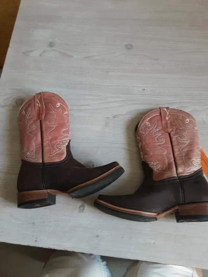 Vrai cowboy boots fille en cuir T. 3 US (EU 33) Rose et marron - photo numéro 5