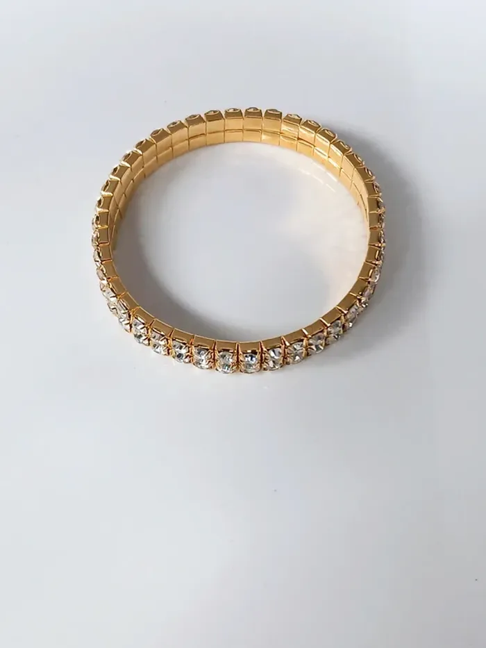Bracelet double rang doré brillant – strass étincelants  tendance chic - photo numéro 4
