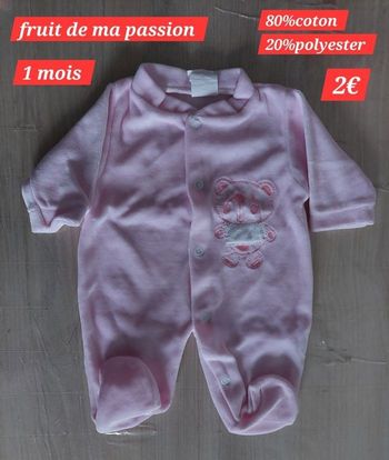 Grenouillère rose motif ours fille 1 mois 