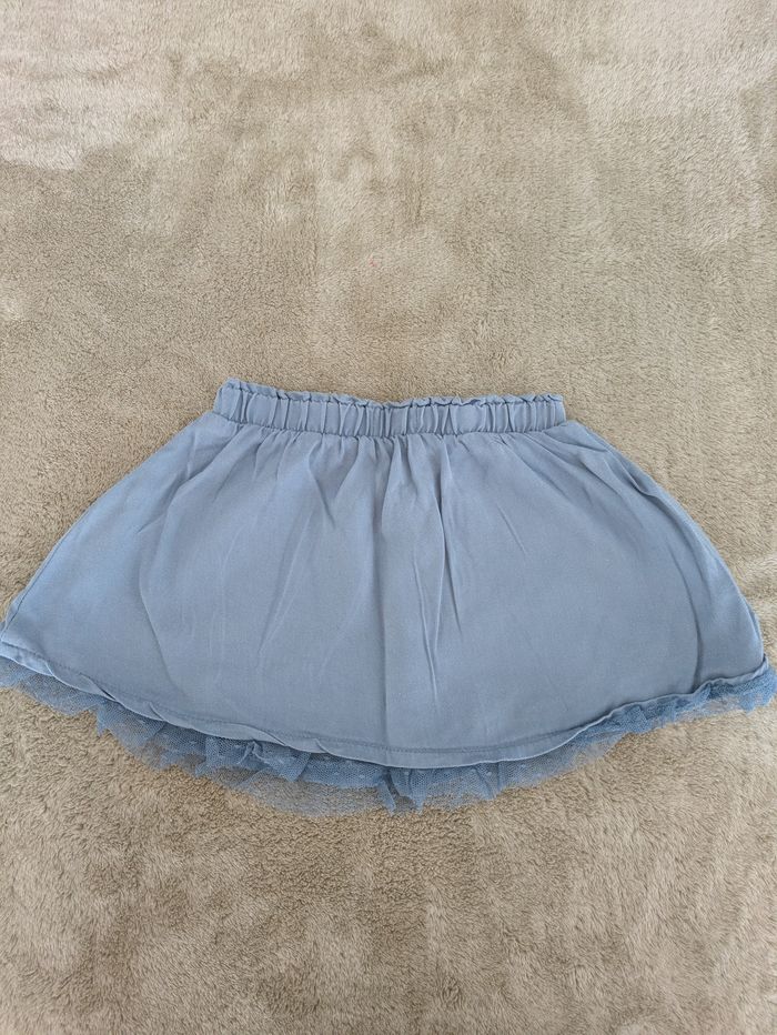 Jupe Volants Bleu Gris et Cordon Rose - photo numéro 3