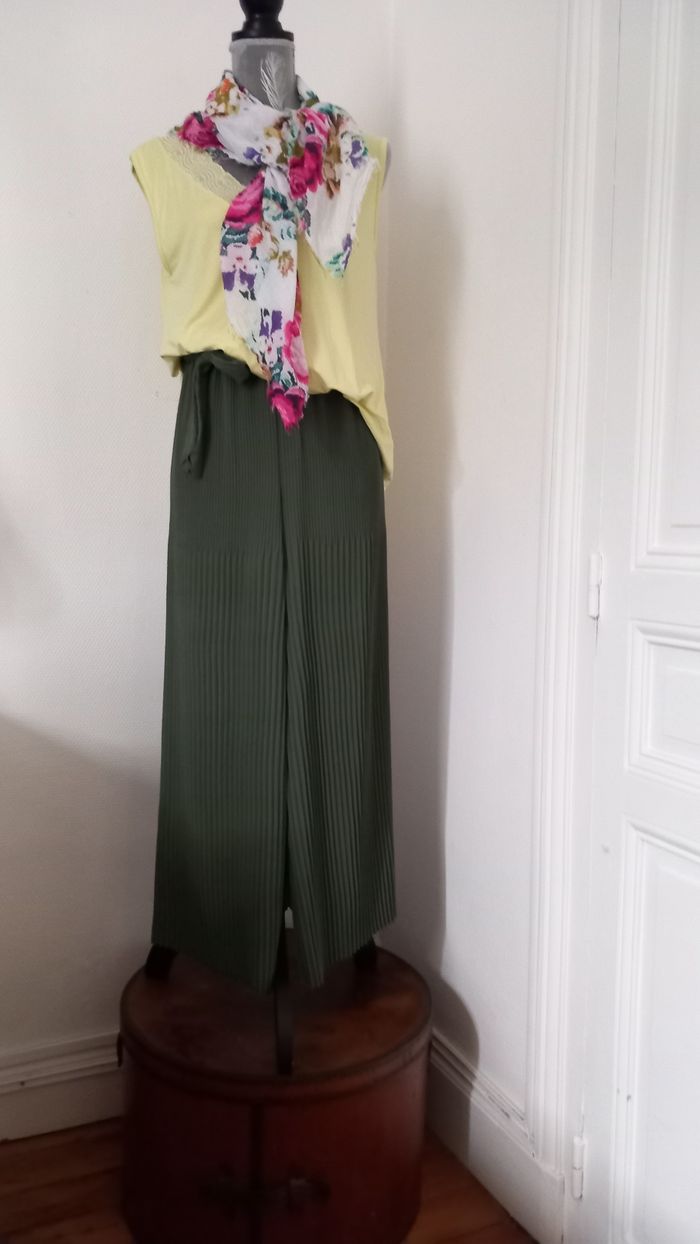 Palazzo Plissé Kaki Taille Unique - photo numéro 2
