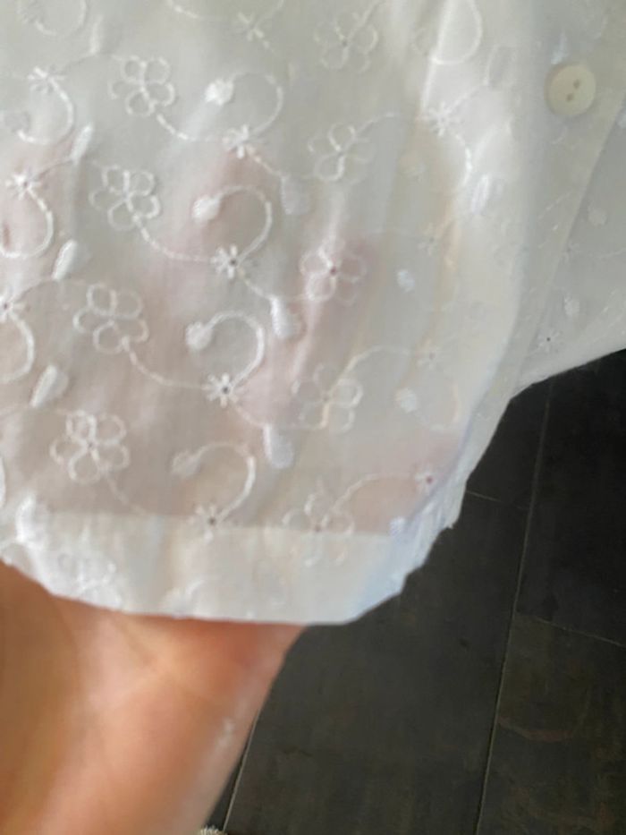 Chemise vintage cousue main blanche avec broderies manches courtes taille M - photo numéro 7