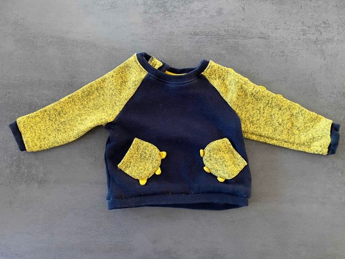 Pull moltoné marine/jaune Du Pareil Au Même