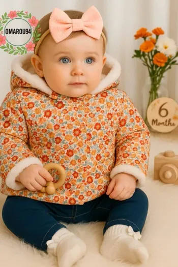 Manteau réversible fourrure et fleurie et bandeau cheveux sergent major fille 6 mois 🎀