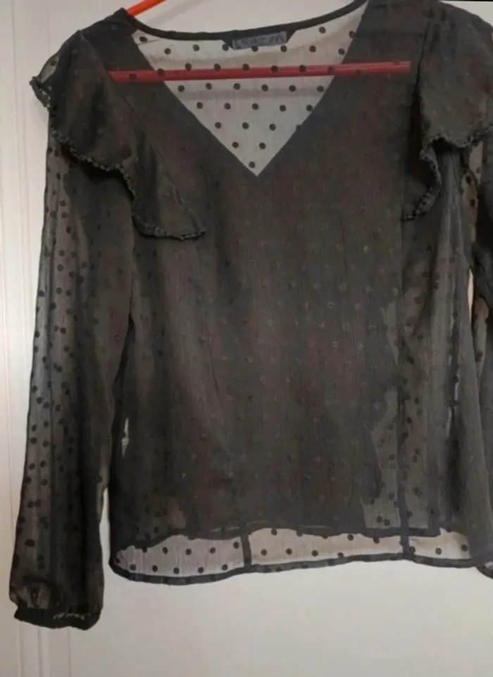 Blouse Zara noir, taille 38, manche et dos transparent - photo numéro 3