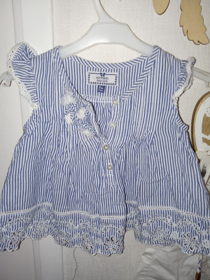Ensemble mi saison été bébé fille 9 mois marque mayoral baby girls blouse, tunique pantalon blanc - photo numéro 3
