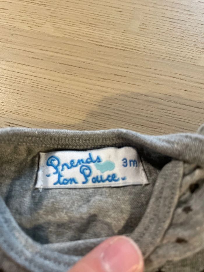 T-shirt 3 mois gris prends ton pouce - photo numéro 3