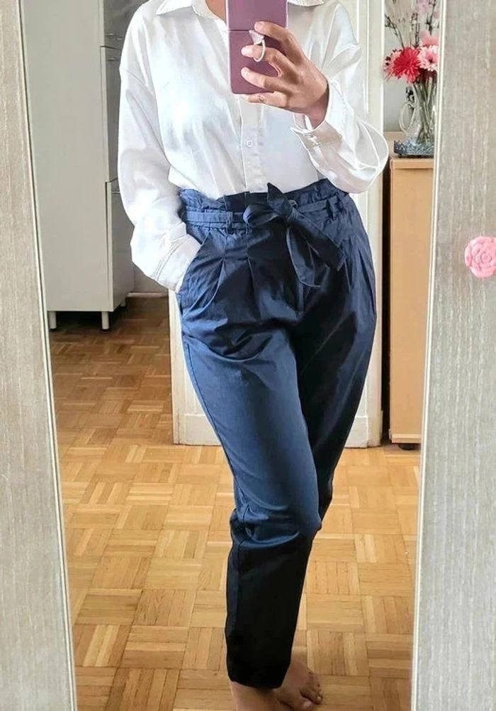 Pantalon bleu marine Taille M Zara Taille haute - photo numéro 3
