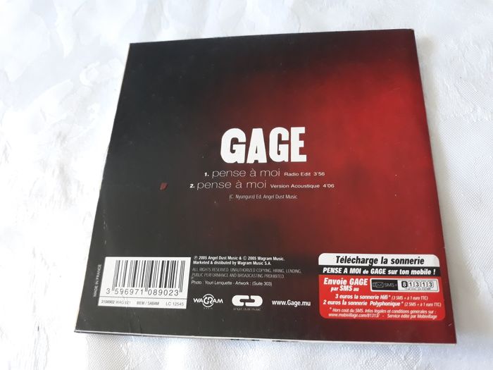 Faby27800 CD single Gage Pense à moi 2 titres - photo numéro 2