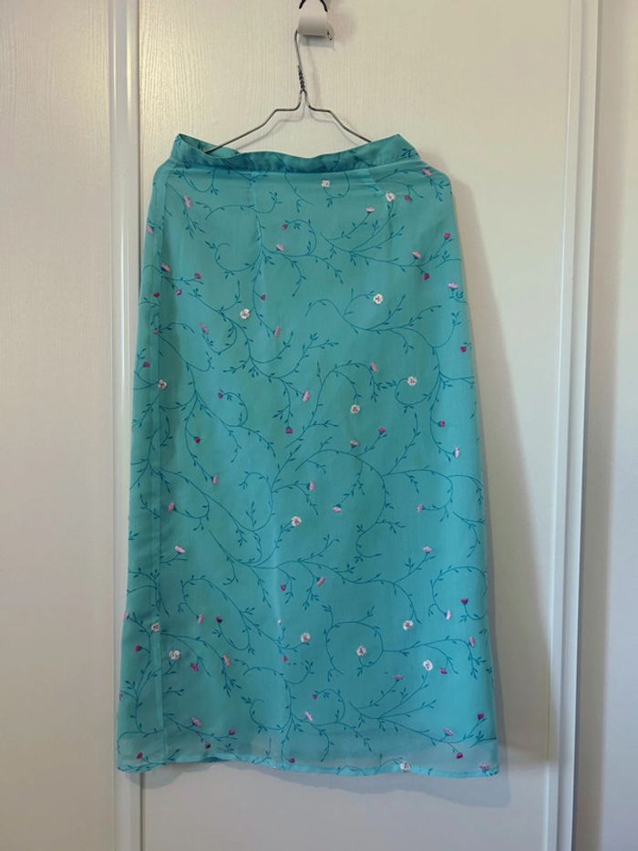 Jupe longue turquoise imprimée fleurs - photo numéro 4
