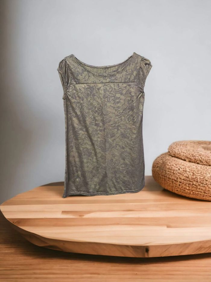 Top Promod kaki imprimé floral, détails brodés, allure bohème chic - photo numéro 2