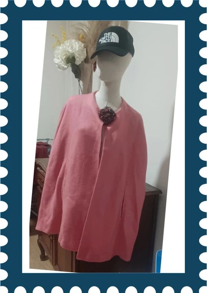 Manteau style cape rose poudré taille unique - photo numéro 4