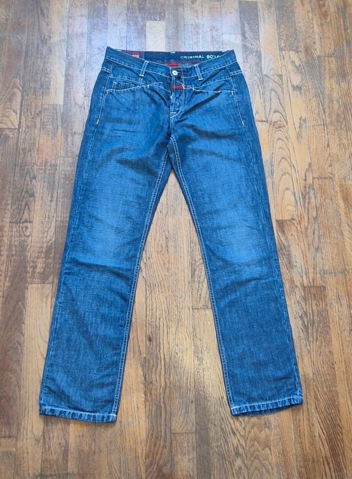 Jean femme Marithé François Girbaud bleu taille 29 (FR 40)  coupe droite surpiqûres blanches - photo numéro 7