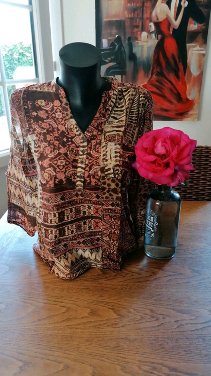 Blouse manche 3/4 imprimé ethnique