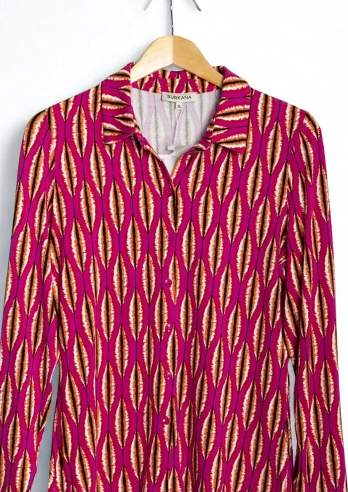 Chemise blouse rose shirt pink Surkana imprimé original Taille S/M - photo numéro 3