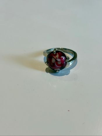 Bague fleur rose vintage en métal argenté