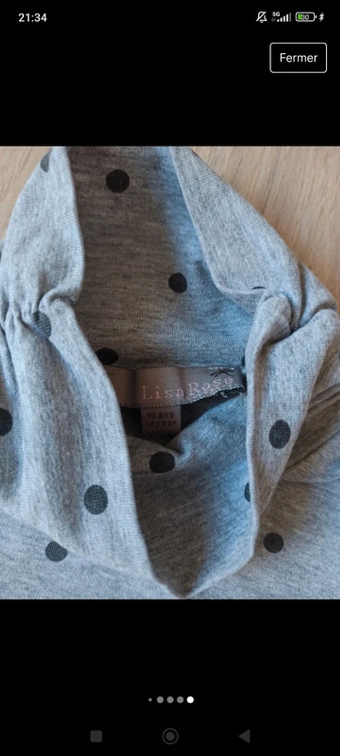 2 col roulé à pois un fushia violet marèse /un gris Lisa rose 10 ans - photo numéro 11