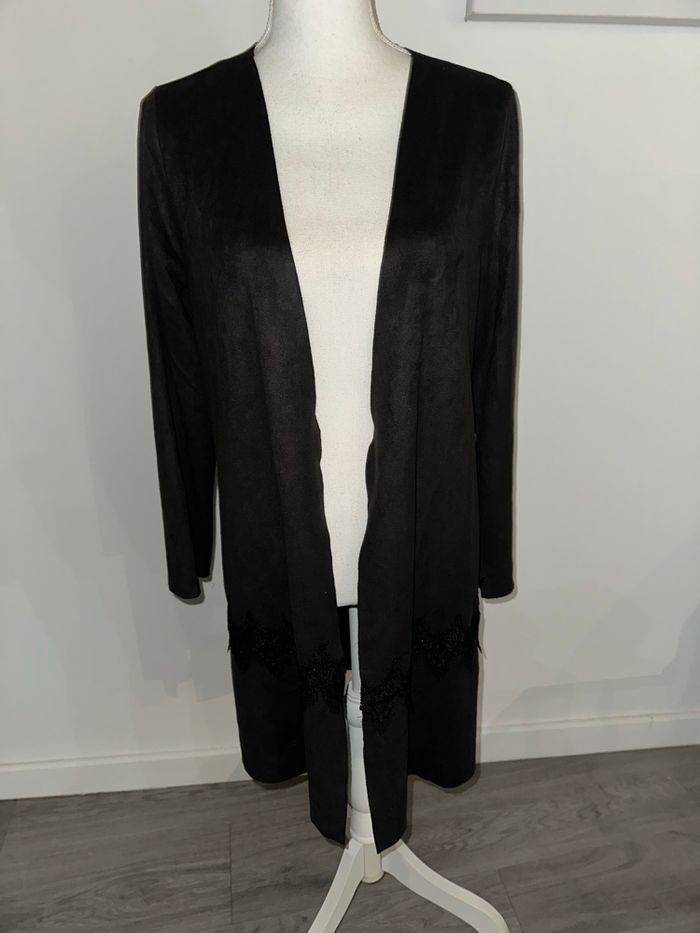 Cardigan long suédine et dentelle noir TU - photo numéro 2