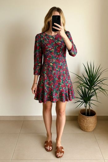 Robe midi évasée à motifs fleuris colorés, modèle Chiara, taille S - Grace&Mila