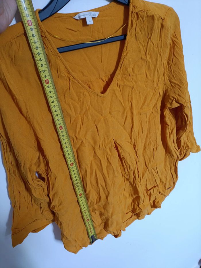Blouse fluide moutarde à manches 3/4 vintage effet froisé - photo numéro 5