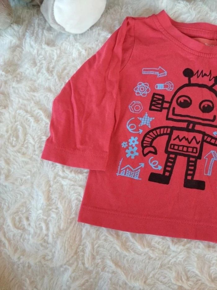Tee shirt chemise manches longues Garçon 6 mois Robot Tissaia Basics 100% coton - photo numéro 3