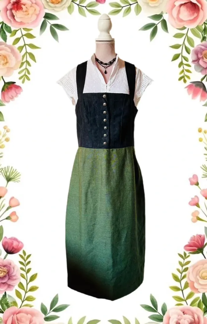 🌿Robe vintage en lin et laine autrichienne T.40 Tramontana Oktoberfest cottagecore linen wool dress🌿