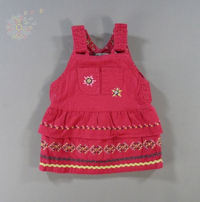 Robe salopette toile rose fleurs tape À L'oeil 0 mois 50 cm fille