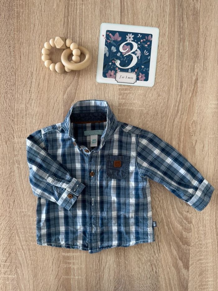 Jolie chemise bleu et blanc à carreaux Obaïbi 3 mois TBE
