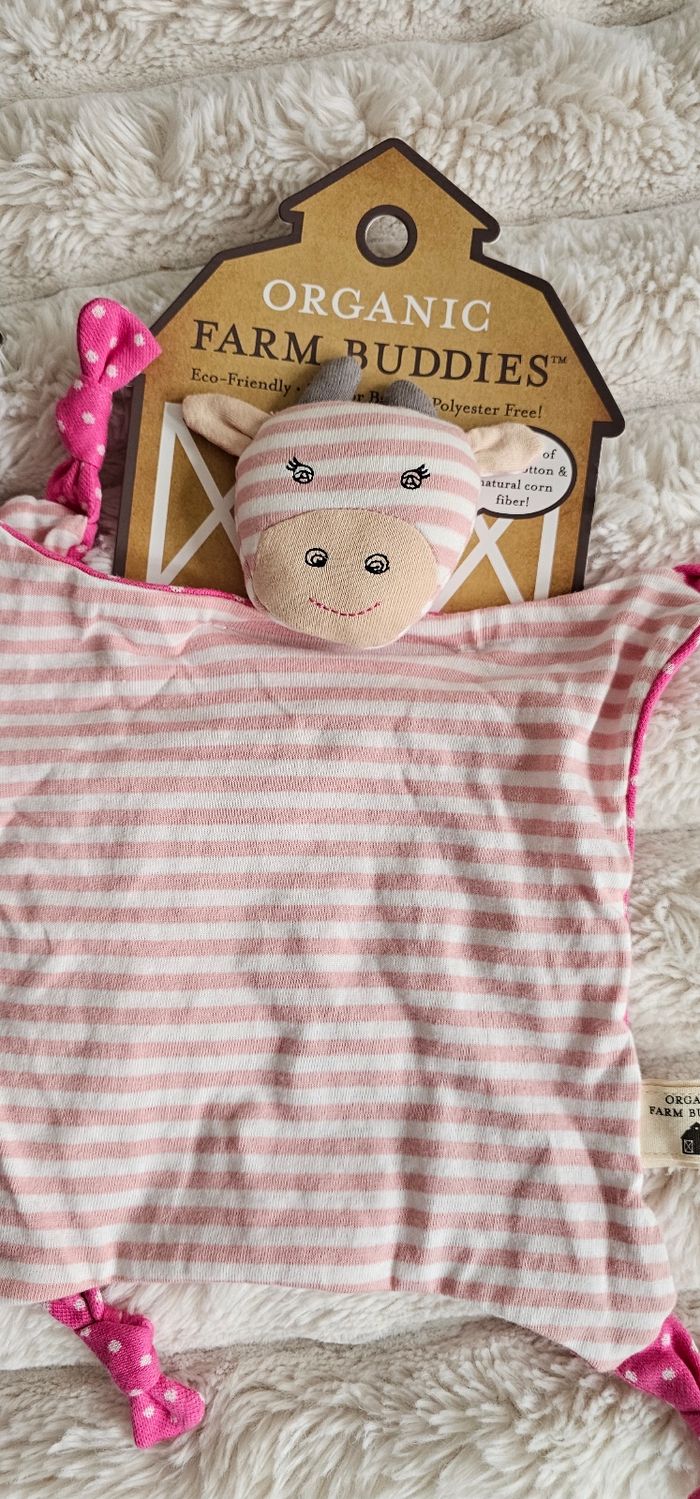 Lot de 2 Doudous Bio Farm Buddies™ – Vachette Rayée Rose (Neufs) - photo numéro 2