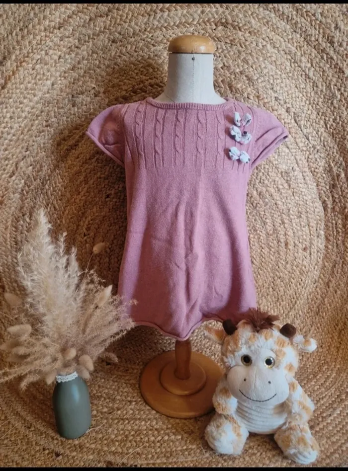 Jolie robe pull manche courte rose fille sergent major 2 ans 86cm