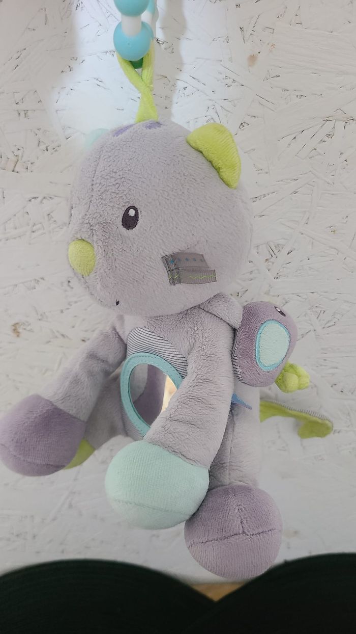 chat mauve clair sucre d'orge peluche doudou chat d'eveil hochet miroir - photo numéro 2