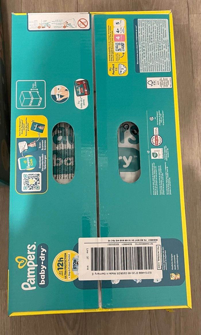 108 couches Pampers taille 4 -Neuf
