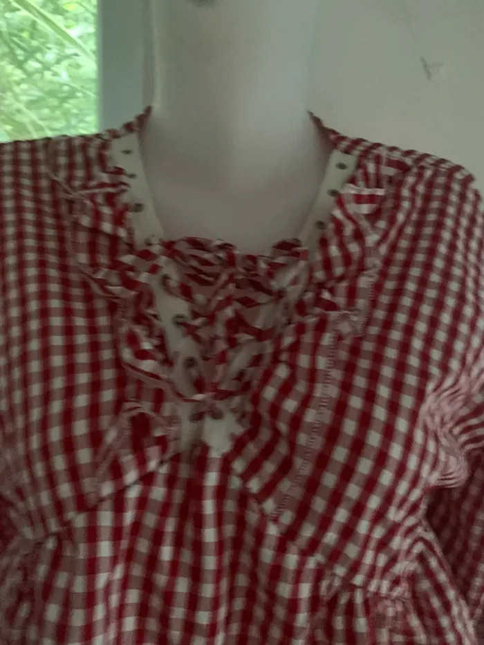 Blouse vintage évasée vichy Lilie rose taille L - photo numéro 4
