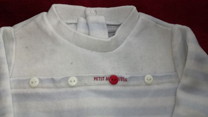 Pyjama velours blanc et bleu ciel rayé 3 mois garçon Cyrillus - photo numéro 2