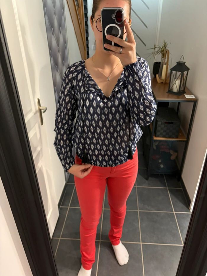 Ensemble (blouse Cache Cache + pantalon taille basse K Woman) taille M très bon état
