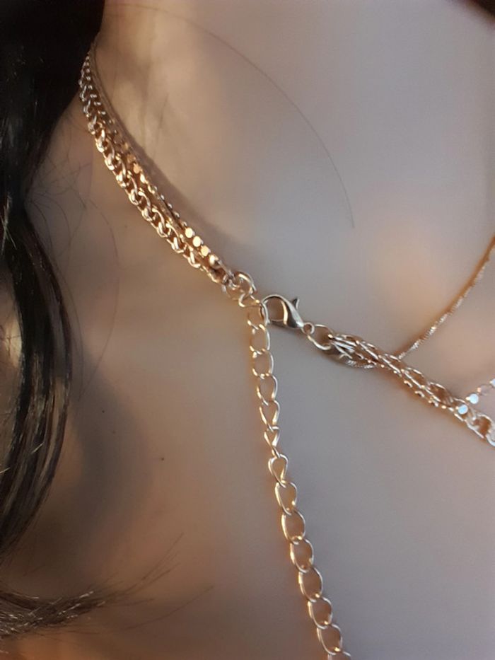 Collier ras du cou 3 châines, doré, - photo numéro 3