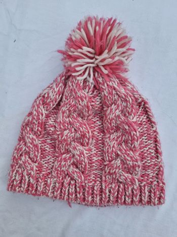 Bonnet pompon rose et blanc