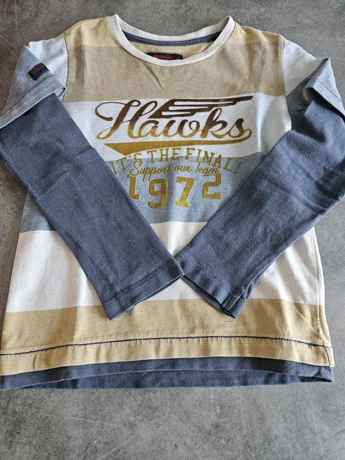 T-shirt à manches longues doublé garçon - Taille 5 ans (110cm) - Catimini - Marine et beige - photo numéro 7