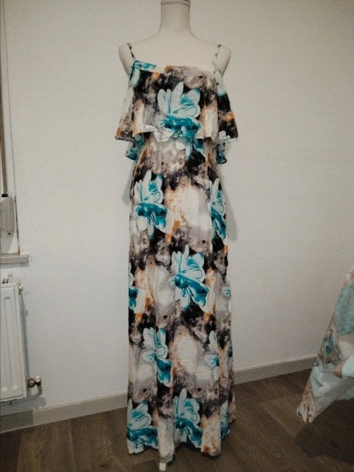 Robe légère longue à fleurs bleu