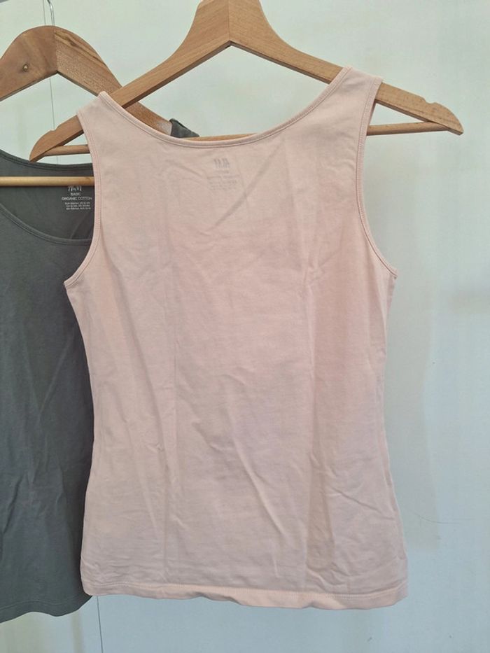 Lot 2 débardeur basic Cotton rose et kaki H&M enfant 12/14 ans - photo numéro 3