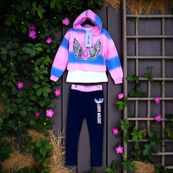 HELLO GIRL - NEW - ENSEMBLE 3P FILLE MOTIF AILES ANGE, NOTES DE MUSIQUE & TONS PAILLETÉS FLASHIES 8A