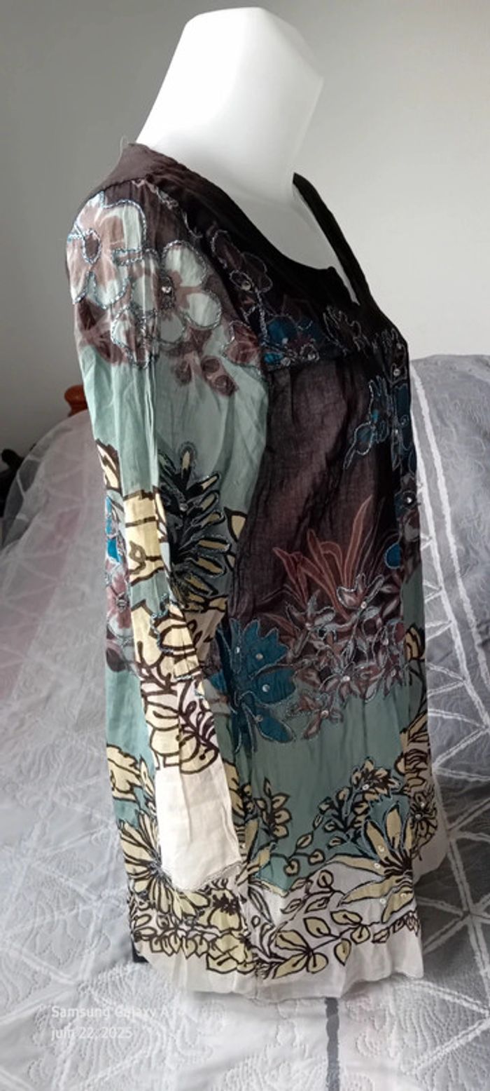 Robe tunique estivale semitransparente motif floral avec sequins multicolore femme XL - photo numéro 7