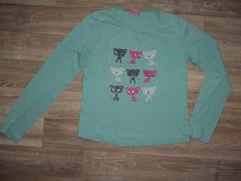 T-shirt ml rayé turquoise chiots NKY 12 ans (Kiabi1)
