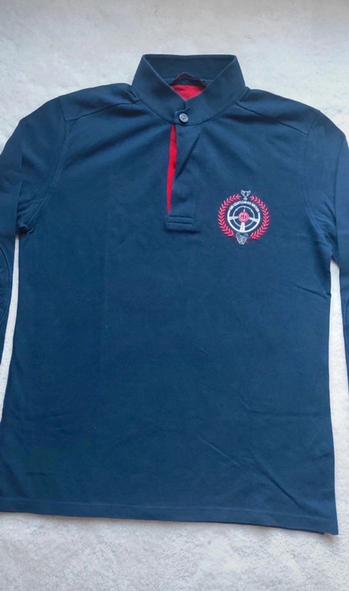 Magnifique polo manches longues Sir Gentleman Driver bleu marine et rouge, col mao, taille L - photo numéro 2